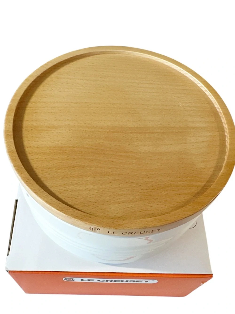 NEW Le Creuset WHITE CANISTER with Natural Wood Lid 23oz
